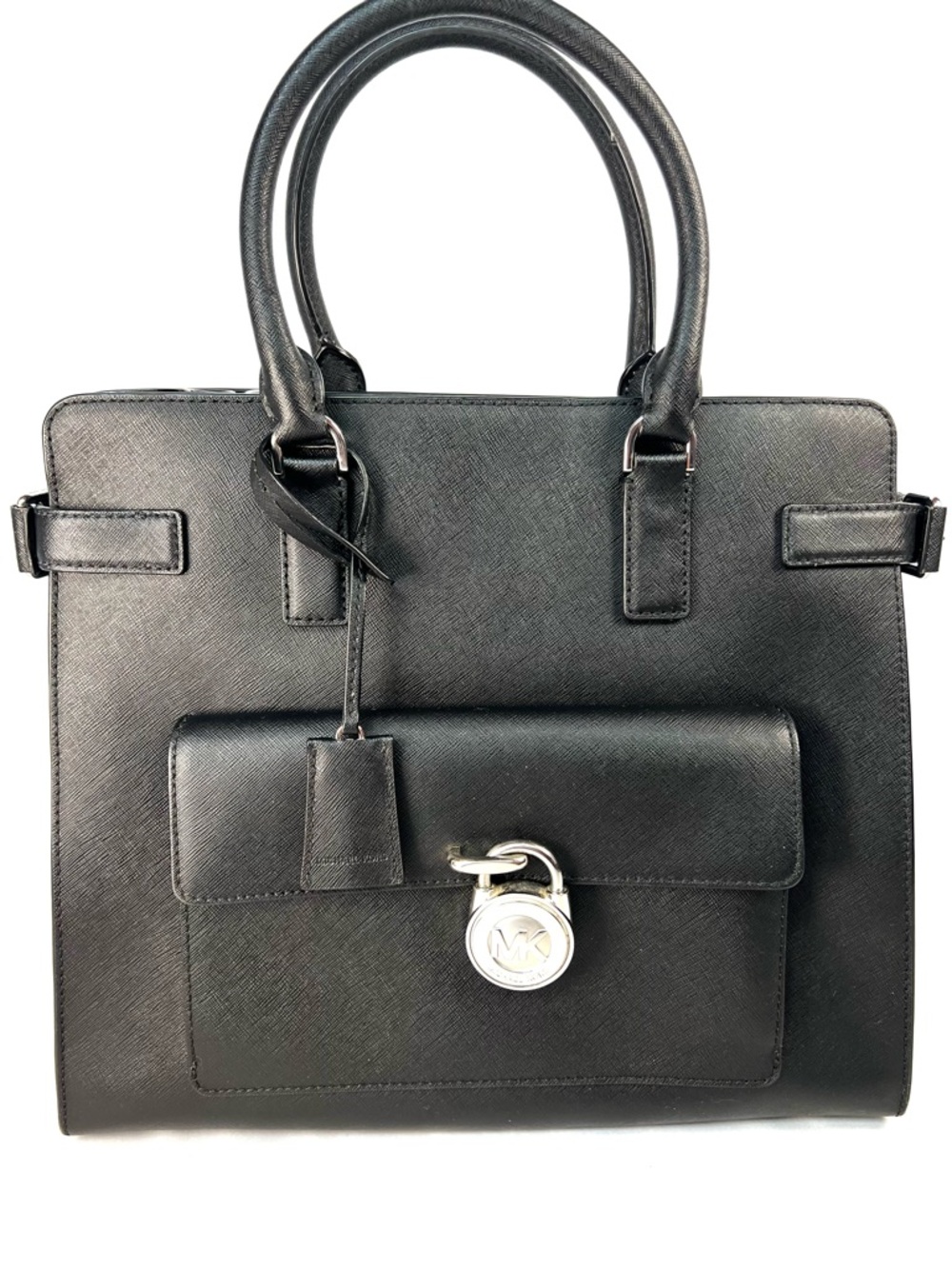 Michael Kors Emma Satchel Black Saffiano Leather Structured Tote Bag